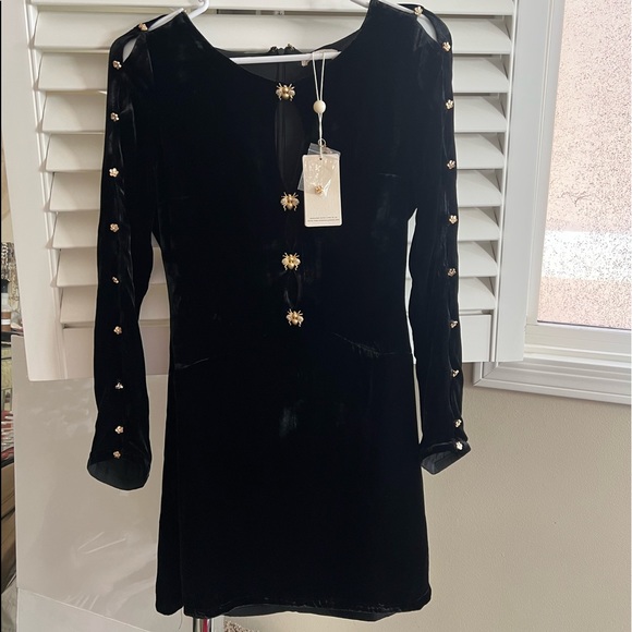 For Love & Lemons Beatrix Velvet Button Sleeve Dress NWT - Picture 6 of 6